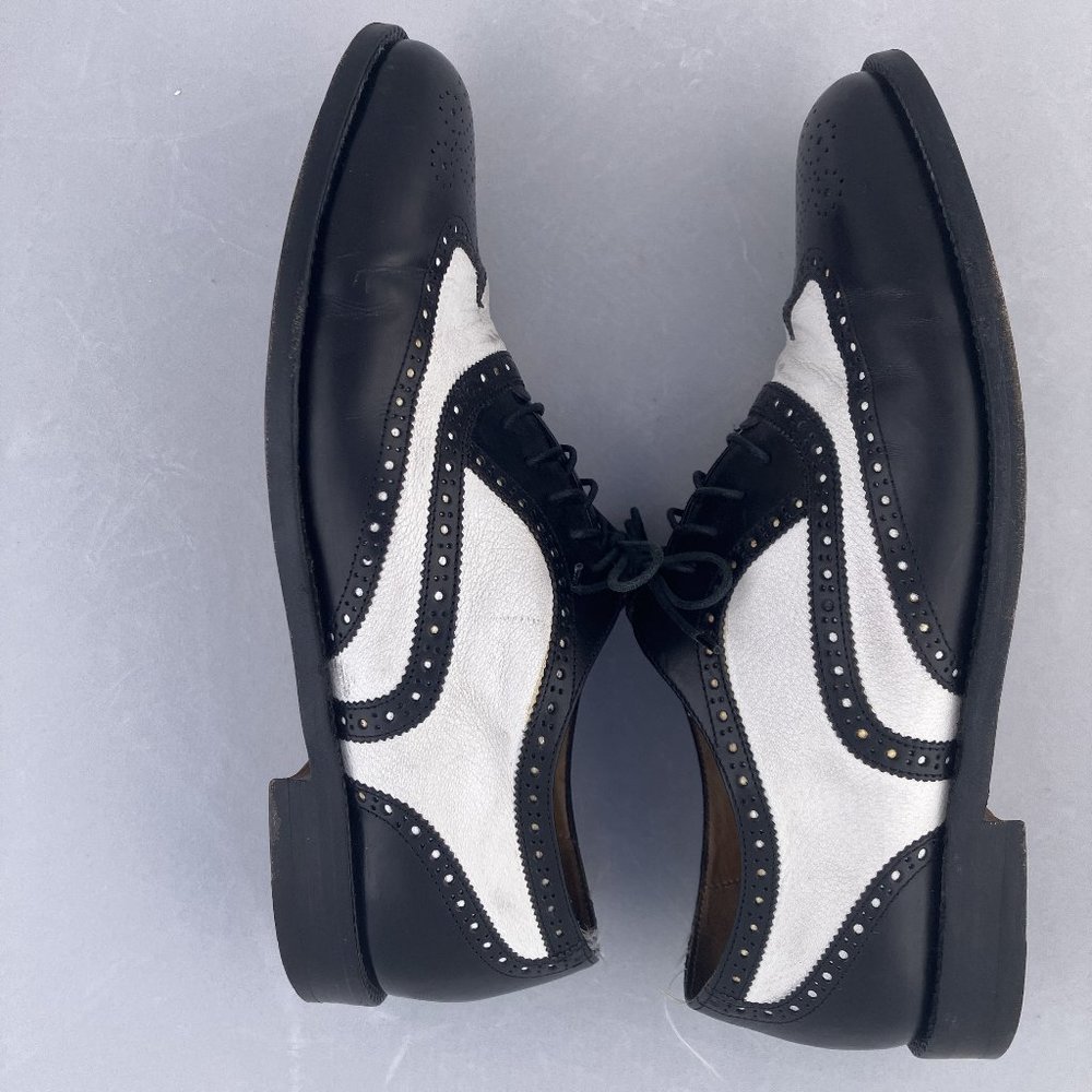 COLE HAAN Abraham I MADE IN ITALY BLACK WHITE LEATHER Wingtip Oxford sz 9.5M - Picture 7 of 10